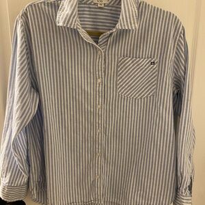 Crown & Ivy Blue and White Striped Button Down Shirt